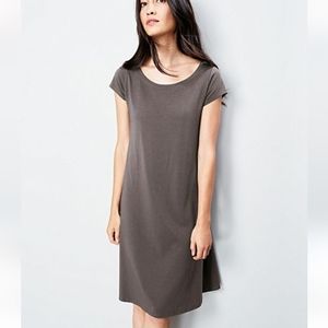 Eileen Fisher XS Ballet Neck Organic Cotton Cap Sleeve T-Shirt Brown Dress S/P